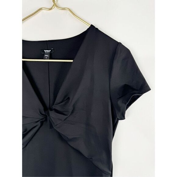 Express Women's Body Contour Short Sleeve Knot Front Sheath Dress Black Medium - Picture 3 of 6